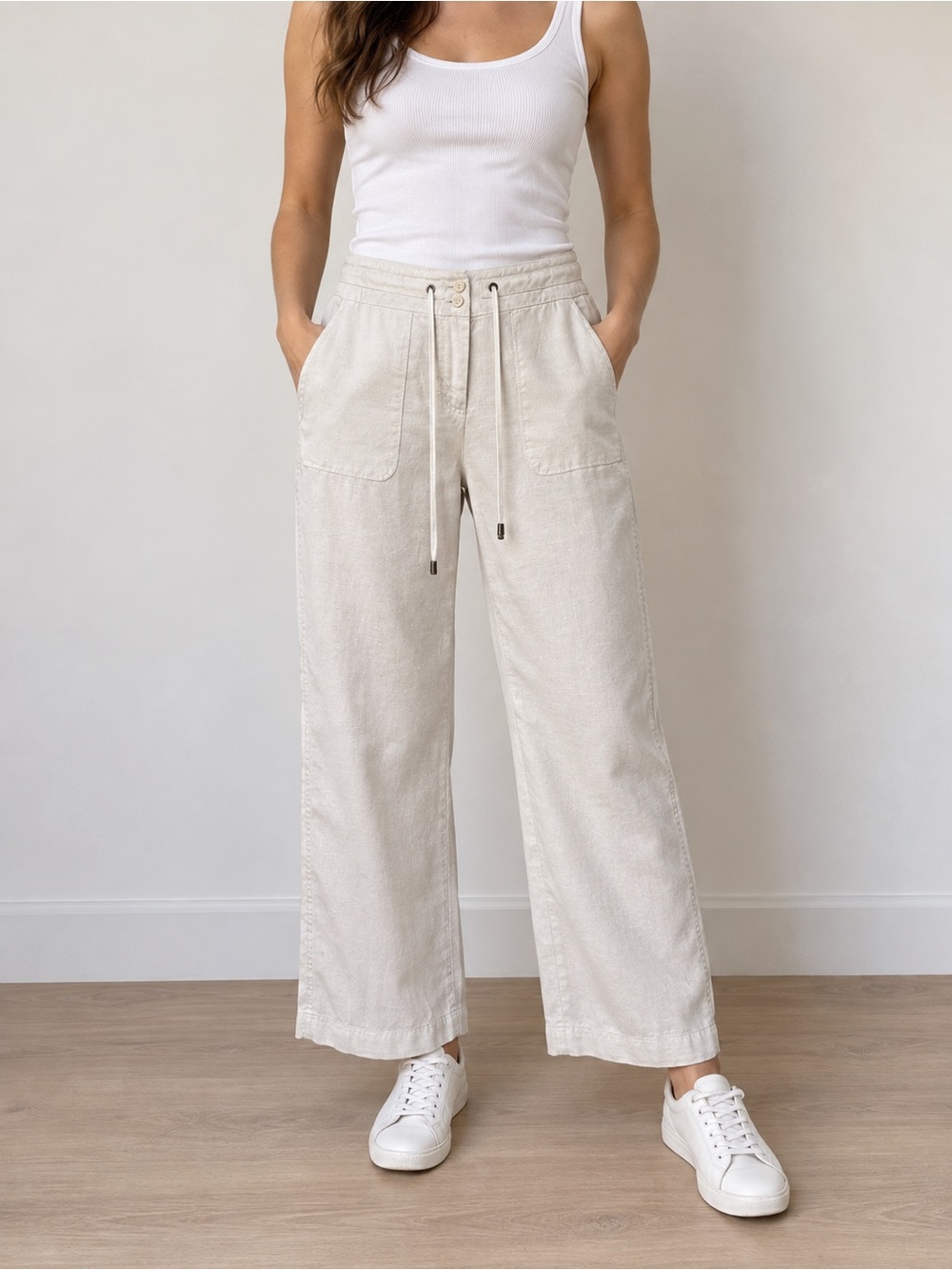 Tommy Bahama Women’s White 100% Linen Drawstring Pants Size 2 Wide Leg Resort